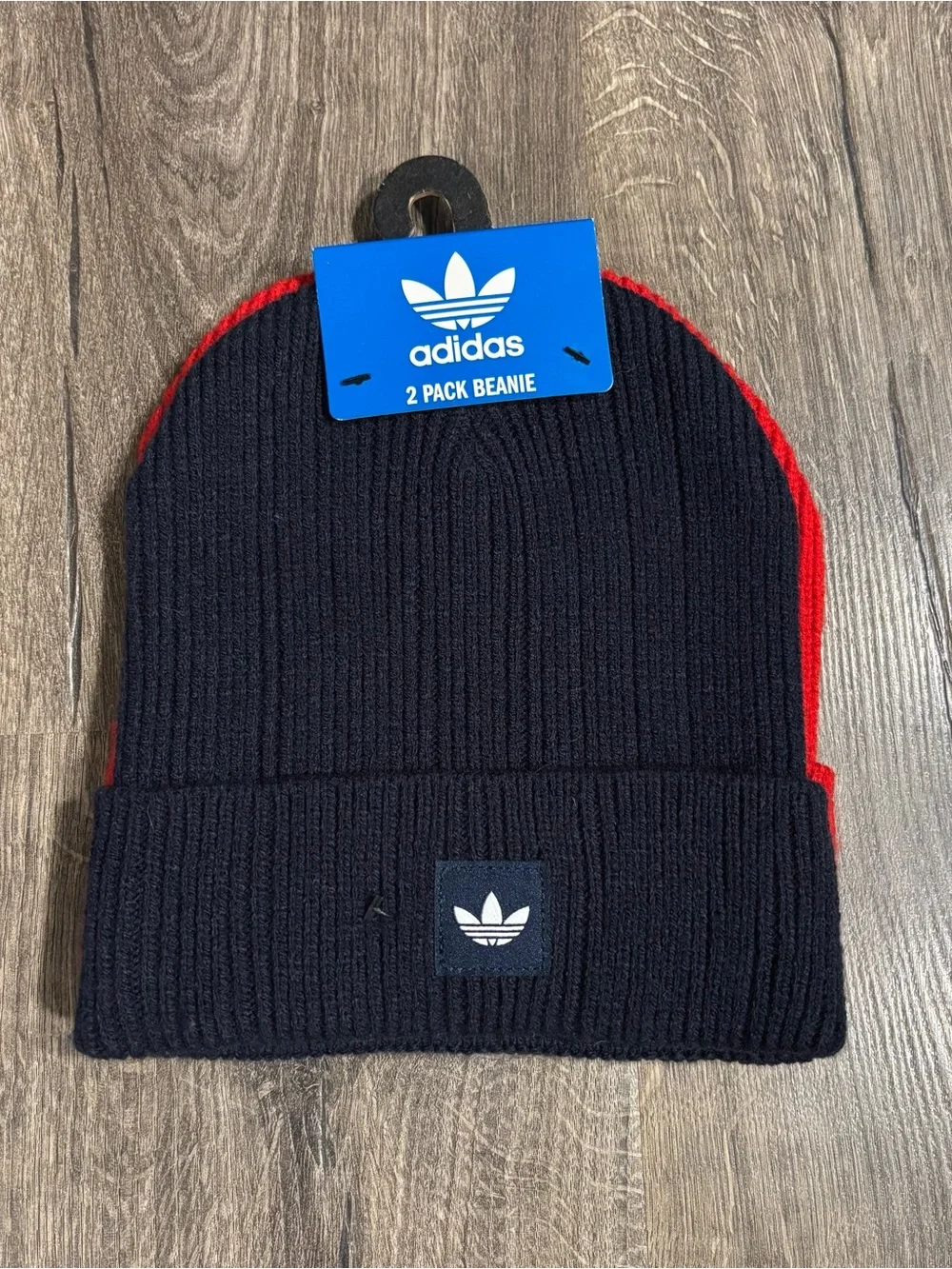 ADIDAS Men’s 2 Pack Folded Beanies NEW WITH TAGS Navy and Red One Size Fits Most